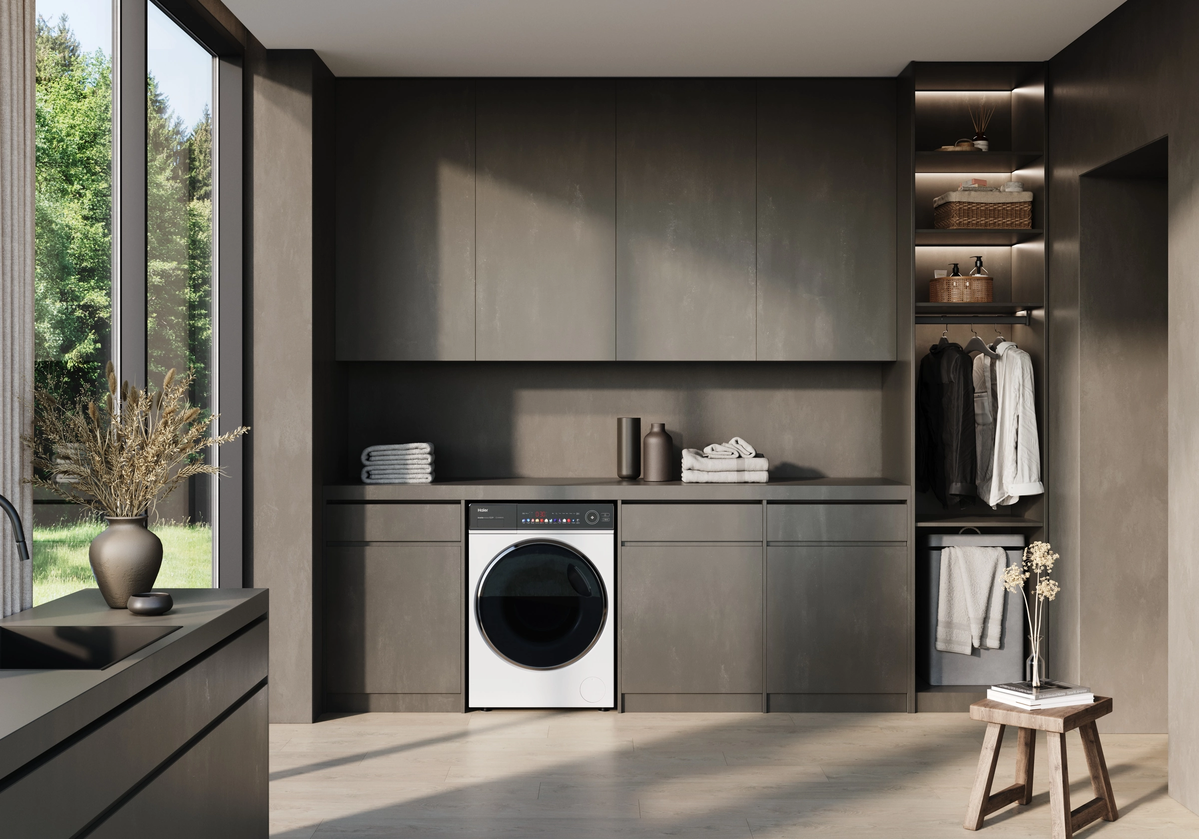 APIX.STUDIO lifestyle render — laundry column in interior, scene 1